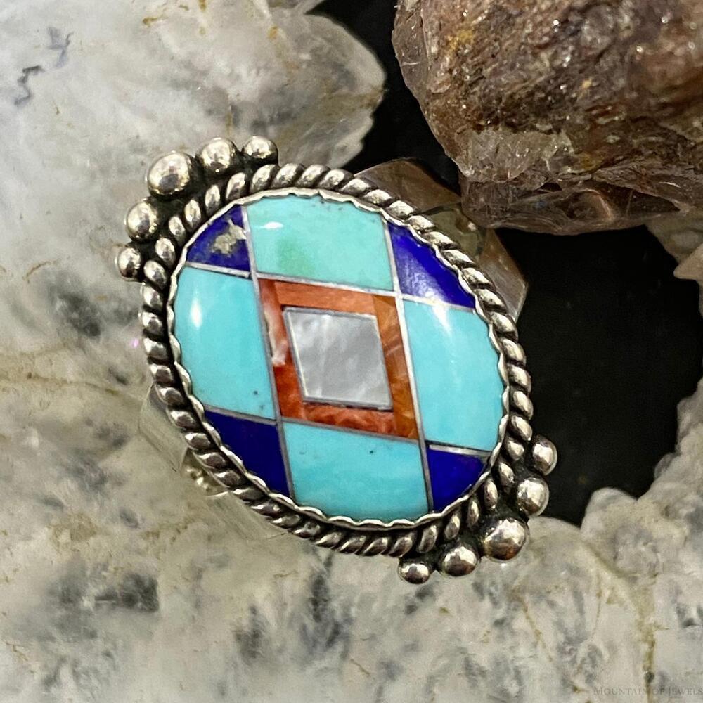 Carolyn Pollack Sterling Silver Oval Inlay Multi Stone Ring Sz 7 &10 For Women